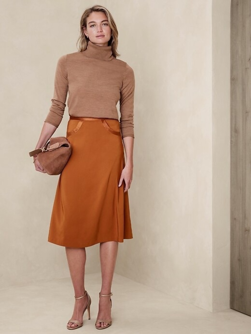 New With Tag Banana Republic POCKET A-LINE MIDI SKIRT Adobe Brick Brown 8